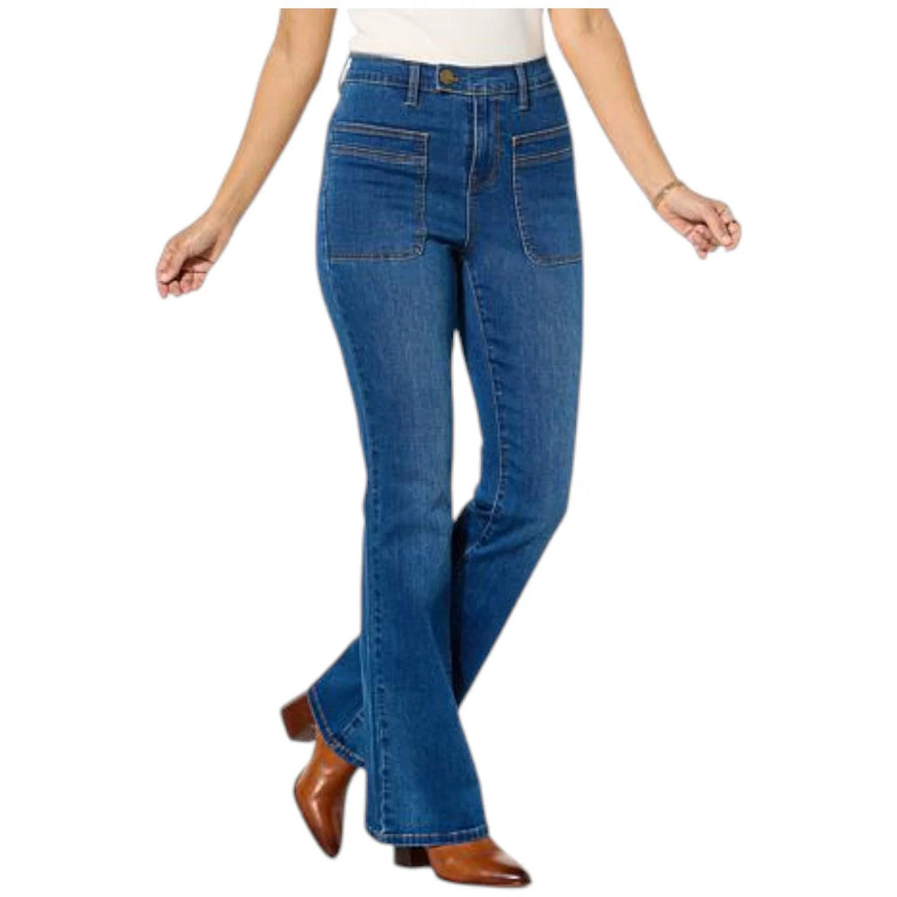 DG2 Women's Stretch Utility Pocket Flare Leg Jean Midtone - Petite